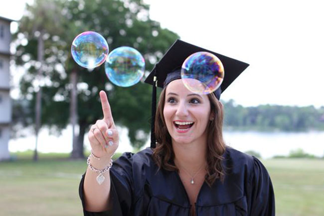 Student with bubbles