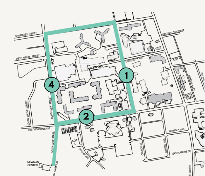 map of the North Campus stops on the Green Route