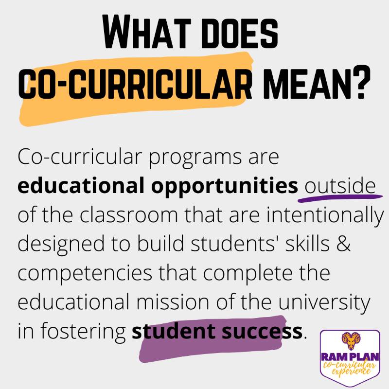 Co-curricular programs are educational programs outside of the classroom that are intentionally designed to build students' skills and competencies that complete the educational mission of the university in fostering student success.