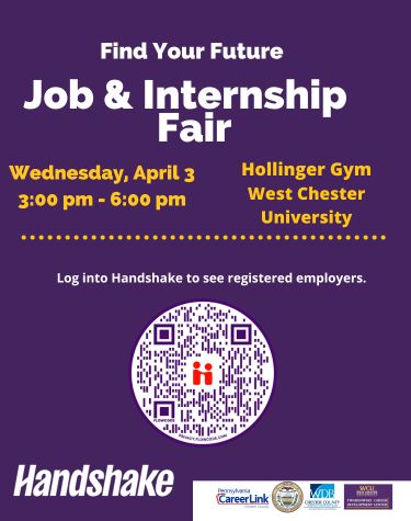 Find Your Future - Job and Internship Fair: Wednesday, April 3 3:00pm - 6:00pm, Hollinger Gym, West Chester University