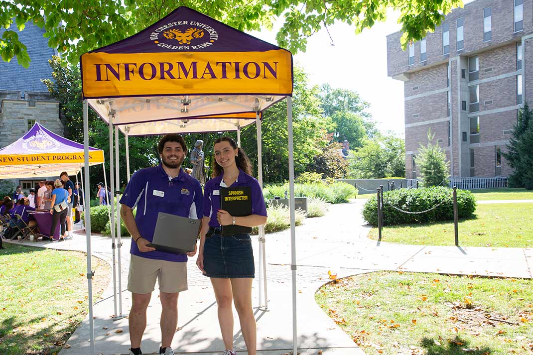 Orientation leaders with signs