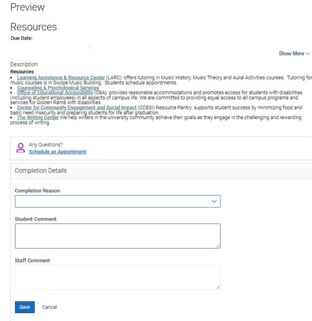 Screenshot of resources preview view
