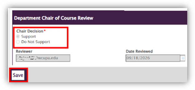 department chair of course review section