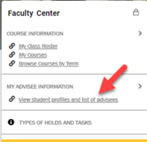 Screenshot pointing to View student profiles and list of advisees link