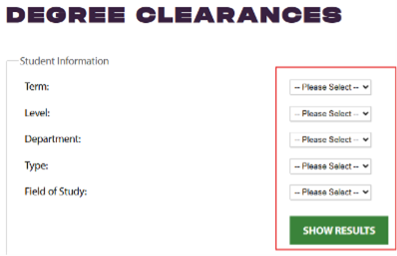 Degree Clearances form screenshot