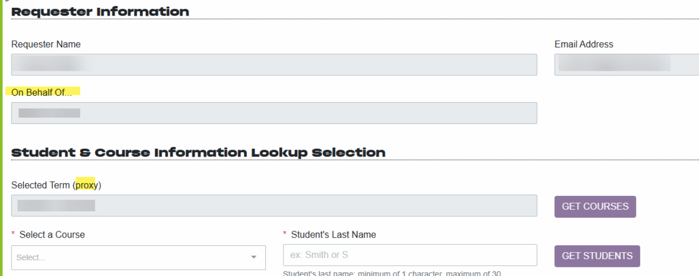 Screenshot highlighting 'on behalf of field'