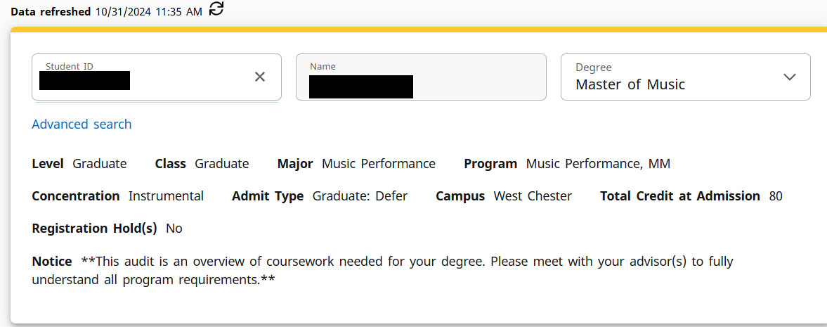 Example of the Student Information Section.