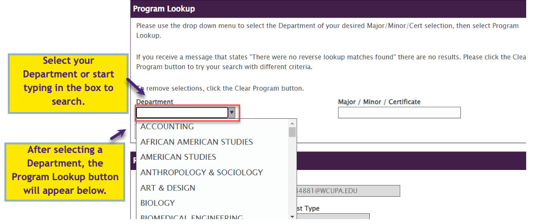 Example of Program Lookup Section