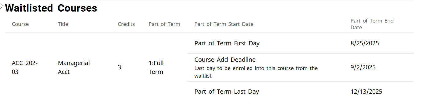 Waitlisted course