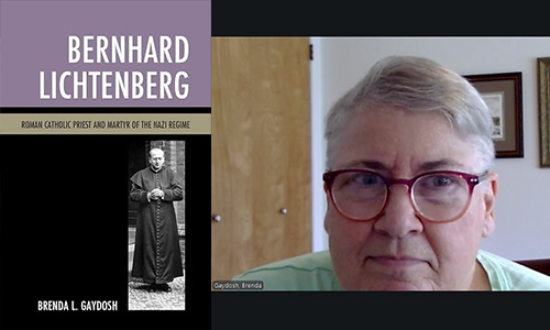 Image of Dr. Gaydosh interviewed on Czech radio about Lichtenberg's beatification