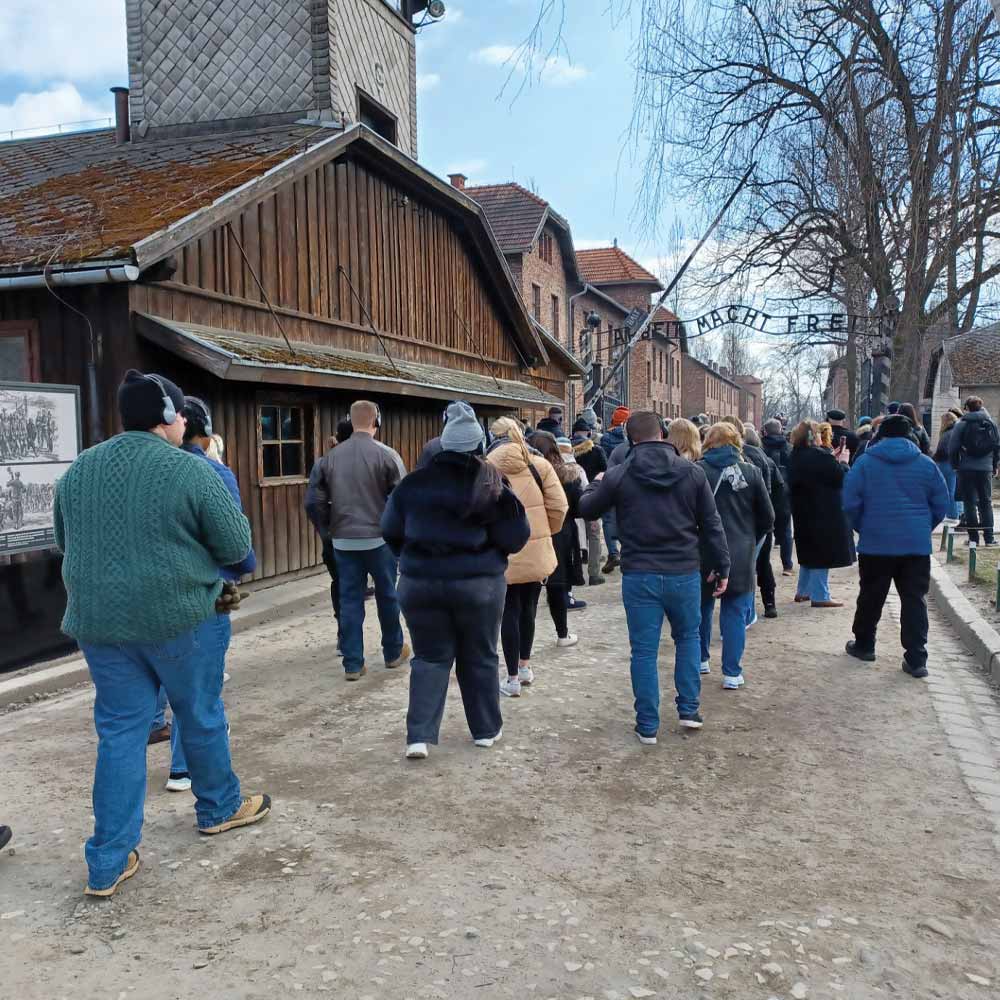 People walking the streets of Poland.