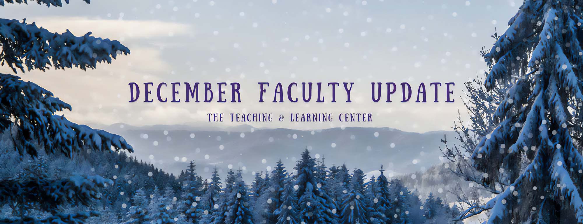 Deember Faculty Update - The Teaching & Learning Center snow falling on trees